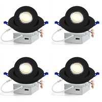 Outdoor Landscape Lighting LED 12V Low Voltage LED Canless Recessed Light 4x/8x/12x Package 9W 4 inch Gimbal 5CCT Dimmable Adjustable Directional Retrofit Eyeball Lighting with Jbox ETL Rated Black 4 Pack