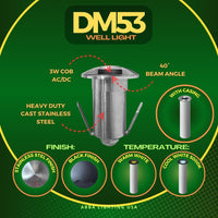 Outdoor Landscape Lighting LED 12V Low Voltage DM53 3W COB 12V Low Voltage LED Monodirectional Stainless Steel Waterproof In-Ground Landscape Well Light