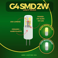 Outdoor Landscape Lighting LED 12V Low Voltage G4 2W/3W Dimmable SMD Bi Pin LED Capsule 12V Low Voltage Bulb Energy Efficient Light IP65 Waterproof 2 Watt (200 Lumens) AC