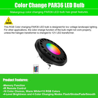 Outdoor Landscape Lighting LED 12V Low Voltage PAR36 7W LED RGBW, Remote Controlled, dimmable, IP67 waterproof Low Voltage Bulbs