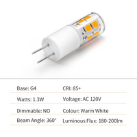 Outdoor Landscape Lighting LED 12V Low Voltage 10 Pack G4 1.3W Bi Pin 3000K/6000K LED Ceramic Capsule 120V Line Voltage Bulb Energy Efficient Light