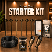 Outdoor Landscape Lighting LED 12V Low Voltage Complete Brass Landscape Lighting Kit: Spotlights, Path Lights, Transformer, Wire & All Required Components Starter Kit: (2) SPB06 | (6) PLB02