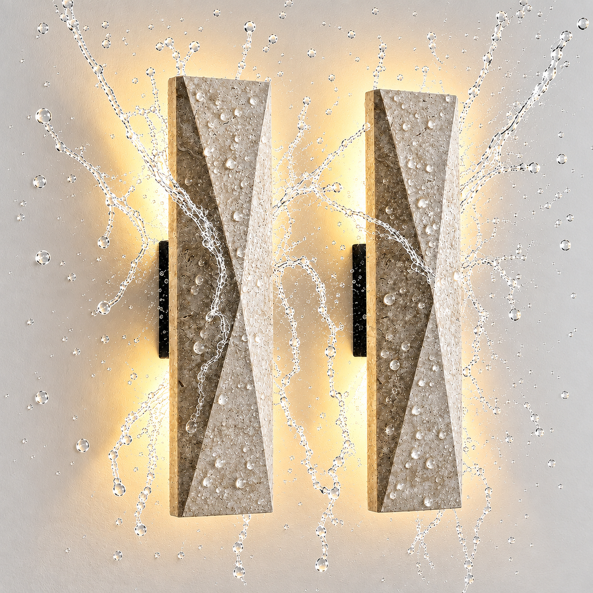 Outdoor Landscape Lighting LED 12V Low Voltage SCH20 2-Pack 3000K Modern Geometric Stone Outdoor 12.6" and 16.5" Wall Sconce Light 120V Line Voltage