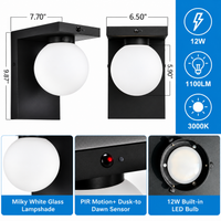 Outdoor Landscape Lighting LED 12V Low Voltage SCH23MS 12W 1100LM 3000K Motion Sensor Frosted Glass Globe Wall Sconce Light 120V Line Voltage