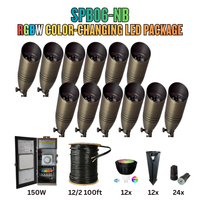 Outdoor Landscape Lighting LED 12V Low Voltage RGBW Color Changing LED Holiday Package: (12) Spotlight or (12) Path Lights with Wires and Connectors SPB06 Natural Brass 6W RGBCW MR16 Spotlights