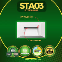 Outdoor Landscape Lighting LED 12V Low Voltage STA03 2+2+2W 3CCT 3000K/4000K/5000K 12V Low Voltage Cast Aluminum Rectangular Surface Mount LED Stair Step or Deck Light
