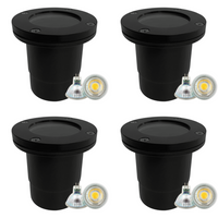 Outdoor Landscape Lighting LED 12V Low Voltage UNF07 4x/8x/12x Package Fiber Glass 12V Low Voltage Round LED In-ground Well Light IP65 Waterproof with MR16 5W 3000K Bulb Black 4 Pack