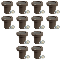 Outdoor Landscape Lighting LED 12V Low Voltage UNF07 4x/8x/12x Package Fiber Glass 12V Low Voltage Round LED In-ground Well Light IP65 Waterproof with MR16 5W 3000K Bulb Brown 12 Pack