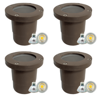 Outdoor Landscape Lighting LED 12V Low Voltage UNF07 4x/8x/12x Package Fiber Glass 12V Low Voltage Round LED In-ground Well Light IP65 Waterproof with MR16 5W 3000K Bulb Brown 4 Pack