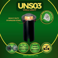 Outdoor Landscape Lighting LED 12V Low Voltage UNS03 Stainless Steel Mono Directional One Slit In-Ground 12V Low Voltage LED In Ground Landscape Lighting MR16 Socket