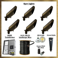 Outdoor Landscape Lighting LED 12V Low Voltage Brass LED Spot Light Kit: (6) Brass Spotlights, All Necessary Components SPB04 Dark Brass