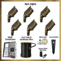 Outdoor Landscape Lighting LED 12V Low Voltage Brass LED Spot Light Kit: (6) Brass Spotlights, All Necessary Components SPB05 Dark Brass