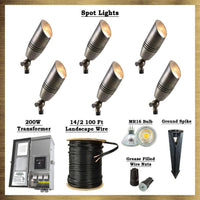 Outdoor Landscape Lighting LED 12V Low Voltage Brass LED Spot Light Kit: (6) Brass Spotlights, All Necessary Components SPB06 Dark Brass