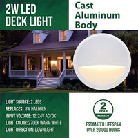 Outdoor Landscape Lighting LED 12V Low Voltage DLA02 4-Pack 2W Low Voltage 2700K Warm White Integrated LED Outdoor Half Moon Deck Lights Package, 12V LED Step Patio Landscape Lights
