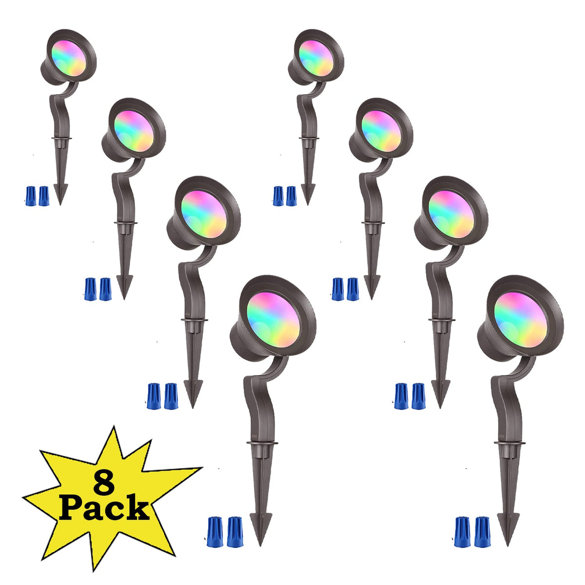 Outdoor Landscape Lighting LED 12V Low Voltage ALSR03 8-Pack RGB LED Landscape Aluminum Spotlight Package, 12W Low Voltage 12V Directional Outdoor Landscape Lighting