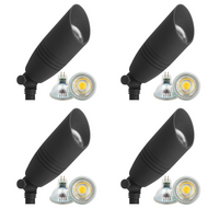 DL05 4x/8x/12x Package 12V Low Voltage LED Smooth Bullet Directional Outdoor Aluminum Spotlight with MR16 5W 3000K Bulb - Black / 4 Pack