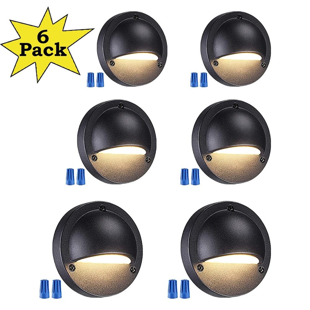 Outdoor Landscape Lighting LED 12V Low Voltage DLA01 6-Pack Black 2.5W Low Voltage 3000K Warm White Integrated LED Outdoor Half Moon Aluminum Deck Lights Package, 12V LED Step Fence Landscape Lights