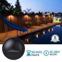 Outdoor Landscape Lighting LED 12V Low Voltage DLA03 12-Pack Black 2.5W 3CCT Low Voltage 3000K Warm White Integrated LED Outdoor Half Moon Aluminum Deck Lights Package, 12V LED Step Fence Landscape Lights