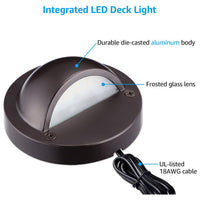 Outdoor Landscape Lighting LED 12V Low Voltage DLA01 12-Pack Brown 2.5W Low Voltage 3000K Warm White Integrated LED Outdoor Half Moon Aluminum Deck Lights Package, 12V LED Step Fence Landscape Lights