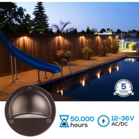 Outdoor Landscape Lighting LED 12V Low Voltage DLA01 12-Pack Brown 2.5W Low Voltage 3000K Warm White Integrated LED Outdoor Half Moon Aluminum Deck Lights Package, 12V LED Step Fence Landscape Lights
