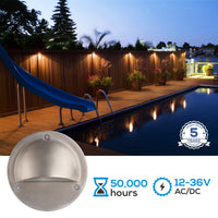 Outdoor Landscape Lighting LED 12V Low Voltage DLA01 12-Pack Satin Nickel 2.5W Low Voltage 3000K Warm White Integrated LED Outdoor Half Moon Aluminum Deck Lights Package, 12V LED Step Fence Landscape Lights