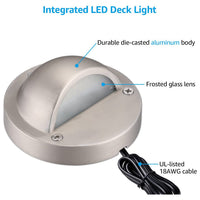 Outdoor Landscape Lighting LED 12V Low Voltage DLA01 12-Pack Satin Nickel 2.5W Low Voltage 3000K Warm White Integrated LED Outdoor Half Moon Aluminum Deck Lights Package, 12V LED Step Fence Landscape Lights