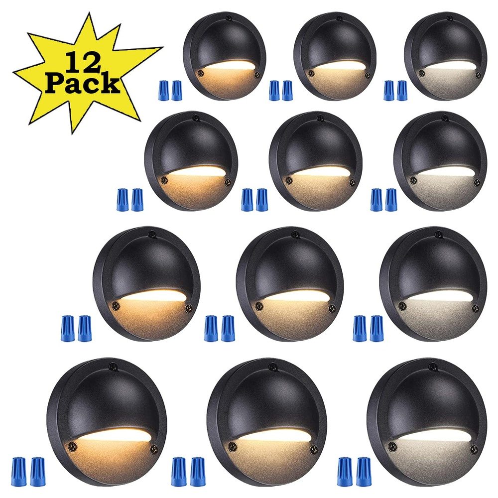 Outdoor Landscape Lighting LED 12V Low Voltage DLA03 12-Pack Black 2.5W 3CCT Low Voltage 3000K Warm White Integrated LED Outdoor Half Moon Aluminum Deck Lights Package, 12V LED Step Fence Landscape Lights