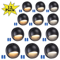Outdoor Landscape Lighting LED 12V Low Voltage DLA03 12-Pack Black 2.5W 3CCT Low Voltage 3000K Warm White Integrated LED Outdoor Half Moon Aluminum Deck Lights Package, 12V LED Step Fence Landscape Lights