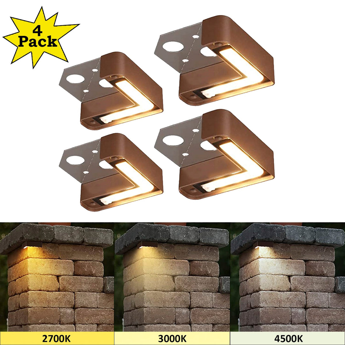 Outdoor Landscape Lighting LED 12V Low Voltage ELC02 4-Pack 3W LED Aluminum Hardscape Lighting Right Angle 3CCT Retaining Wall Lights, 12V Low Voltage Landscape Lights