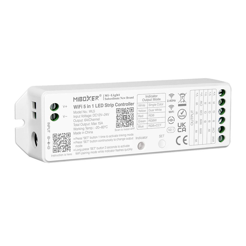 Outdoor Landscape Lighting LED 12V Low Voltage Miboxer WL5 LED Strip Light 5 in 1 Controller for 5050 3528 2835, Smartphone APP Control
