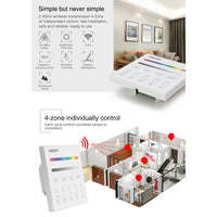 Outdoor Landscape Lighting LED 12V Low Voltage MiBoxer RGB/RGBW Wall Mounted Smart Panel Wireless Remote 4 Zones 2.4G RF Compatible with Miboxer WL5, FUT039, FUT045, FUT039W, FUT039S, LS2 Controllers