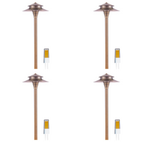 Outdoor Landscape Lighting LED 12V Low Voltage PLB04 4x/8x/12x Package Two Tier Brass LED Pagoda 12V Low Voltage Pathway Light with G4 3W 3000K Bulb 4 pack