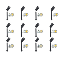 Outdoor Landscape Lighting LED 12V Low Voltage SPS02 4x/8x/12x Package 12V Low Voltage LED Stainless Steel Spotlight Adjustable Up Lighting Fixtures with 5W 3000K Bulb Black 12 Pack