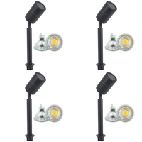 Outdoor Landscape Lighting LED 12V Low Voltage SPS02 4x/8x/12x Package 12V Low Voltage LED Stainless Steel Spotlight Adjustable Up Lighting Fixtures with 5W 3000K Bulb Black 4 Pack