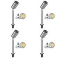 Outdoor Landscape Lighting LED 12V Low Voltage SPS02 4x/8x/12x Package 12V Low Voltage LED Stainless Steel Spotlight Adjustable Up Lighting Fixtures with 5W 3000K Bulb Stainless Steel 4 Pack