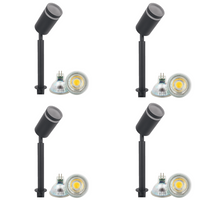 Outdoor Landscape Lighting LED 12V Low Voltage SPS03 4x/8x/12x Package LED Stainless Steel 12V Low Voltage Outdoor Spotlight Adjustable Up Lighting Fixtures with 5W 3000K Bulb Black 4 Pack