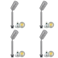 Outdoor Landscape Lighting LED 12V Low Voltage SPS03 4x/8x/12x Package LED Stainless Steel 12V Low Voltage Outdoor Spotlight Adjustable Up Lighting Fixtures with 5W 3000K Bulb Stainless Steel 4 Pack