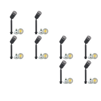 Outdoor Landscape Lighting LED 12V Low Voltage SPS03 4x/8x/12x Package LED Stainless Steel 12V Low Voltage Outdoor Spotlight Adjustable Up Lighting Fixtures with 5W 3000K Bulb Black 8 Pack